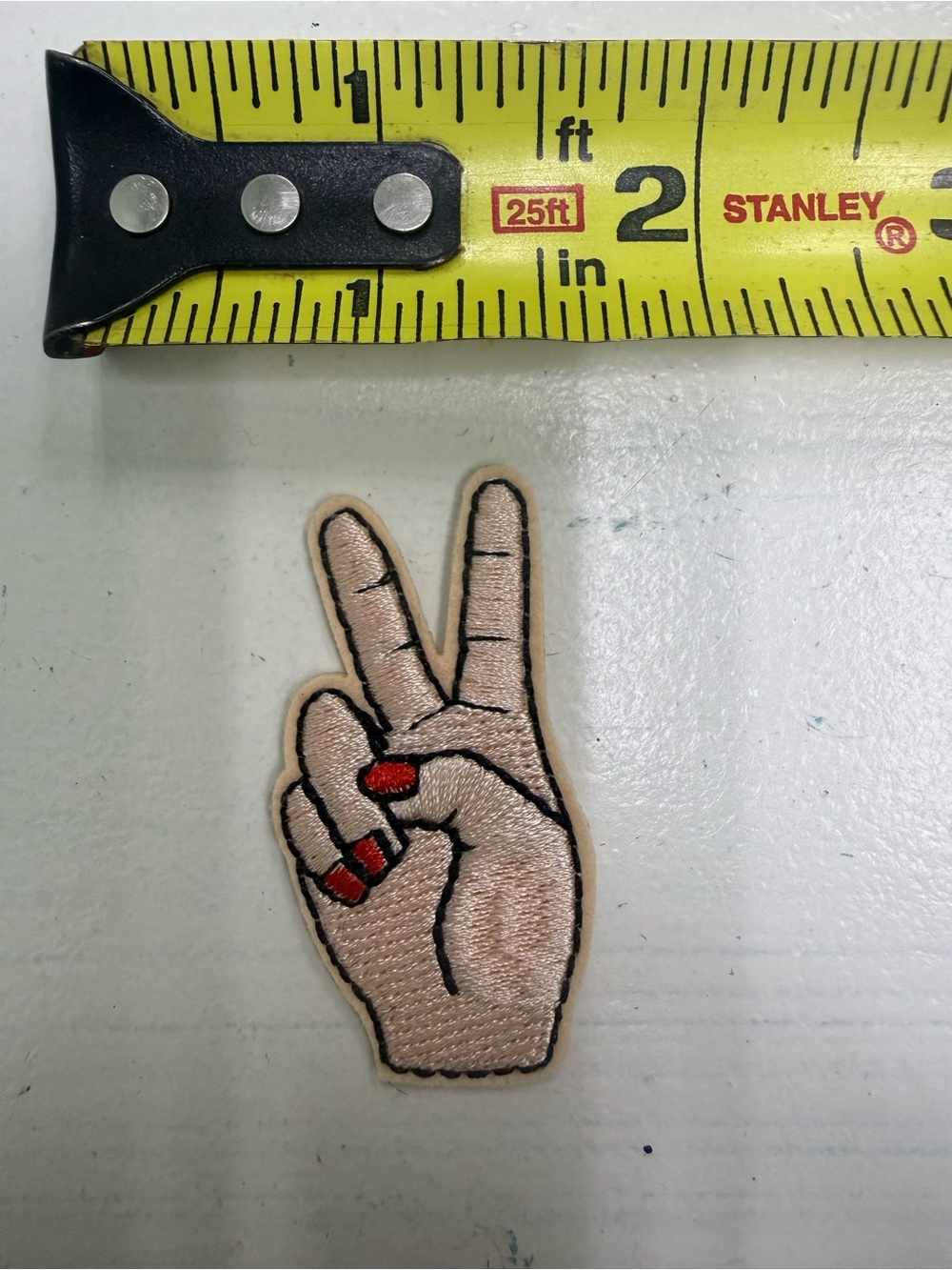 Neutral Hand Peace Sign Patch with Red Nails - Brand Unspecified